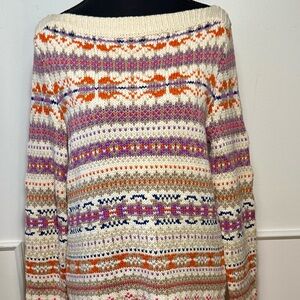 Sz M Lauren Ralph Lauren Fair Isle Pattern 100% Cotton Sweater Tunic with Tags